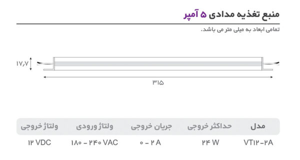 منبع تغذیه مدادی 60 وات 5 آمپر جم - Image 2